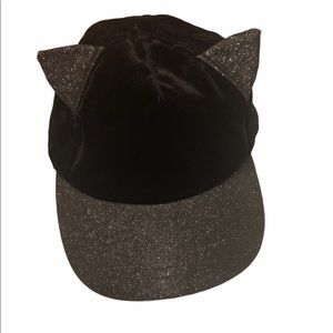 Girls black velvet ball cap with cat ears